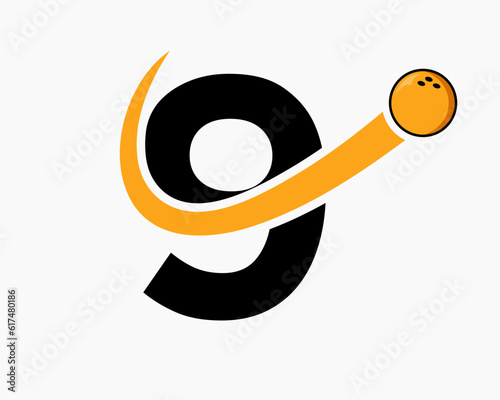 Letter 9 Bowling Logo. Bowling Ball Symbol With Moving Ball Icon