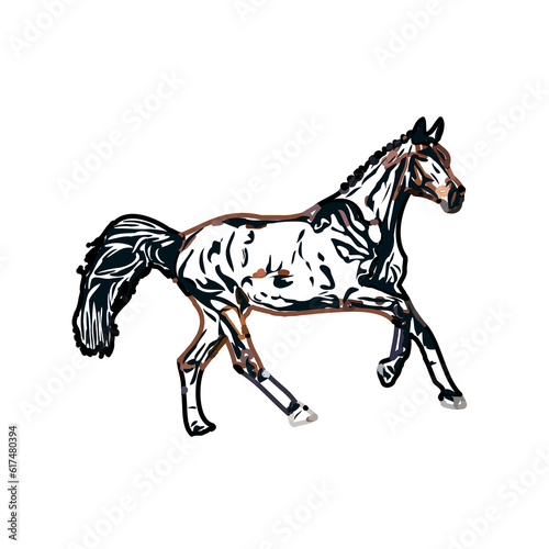 Color sketch of a running horse with transparent background