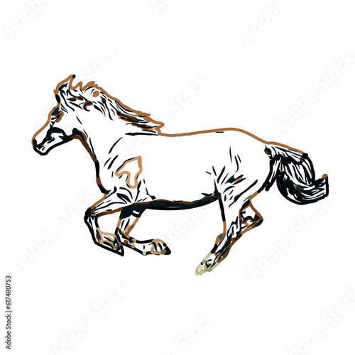 Color sketch of a running horse with transparent background