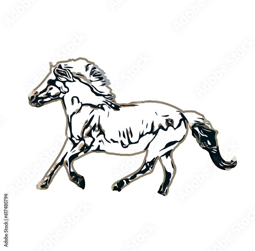 Color sketch of a running horse with transparent background