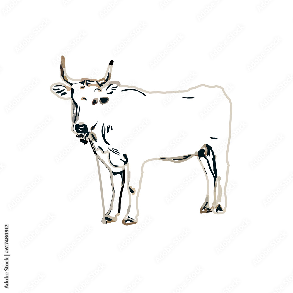 Color sketch of a cow with transparent background