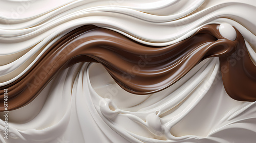 Dynamic portrayal of a milk splash blending with chocolate, creating a creamy yogurt wave, generative by AI.