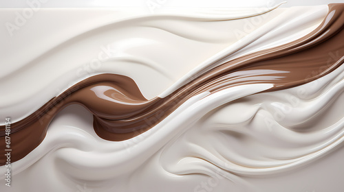 Dynamic portrayal of a milk splash blending with chocolate, creating a creamy yogurt wave, generative by AI.