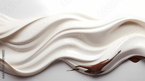Dynamic portrayal of a milk splash blending with chocolate, creating a creamy yogurt wave, generative by AI.