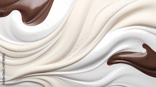 Dynamic portrayal of a milk splash blending with chocolate, creating a creamy yogurt wave, generative by AI.