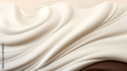Dynamic portrayal of a milk splash blending with chocolate, creating a creamy yogurt wave, generative by AI.