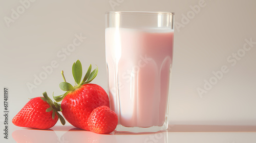 Dynamic interaction of milk splash with strawberry, creating a smooth wave of yogurt and cream, generative by AI.