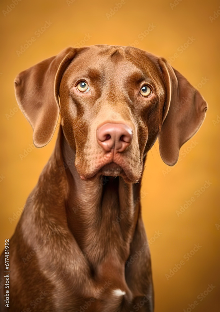 A brown dog with expressive eyes sits against a warm, golden background. The dog’s glossy coat and attentive gaze evoked a sense of calm and curiosity.AI generated. A brown dog with expressive eyes sits against a warm, golden background. The dog’s glossy coat and attentive gaze evoked a sense of calm and curiosity.AI generated.