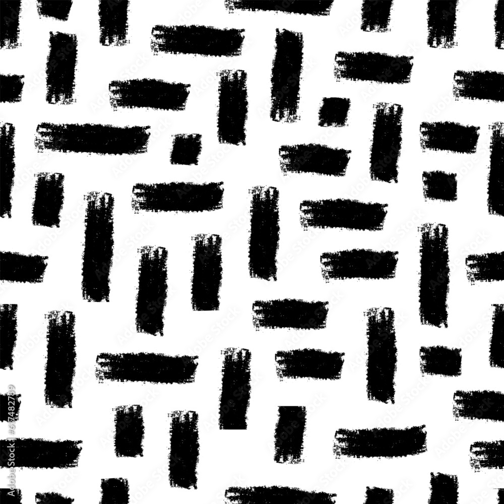 Geometric abstract seamless pattern with brush strokes. Trendy vector isolated hand-drawn illustration. Perfect for background, fashion print, wrapping paper, packaging or fabric designs.