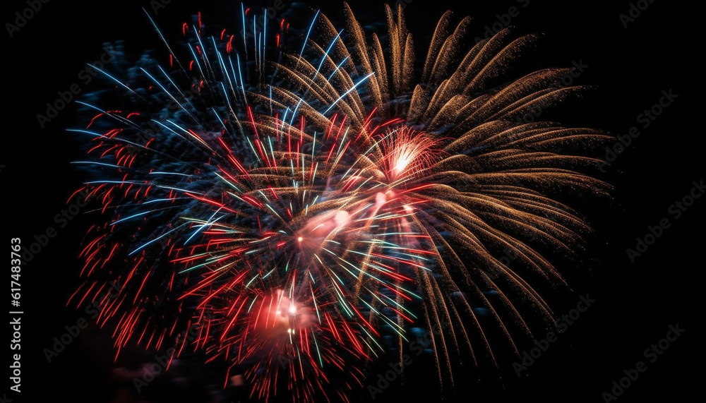 Fourth of July celebration exploding vibrant firework display generated by AI Fourth of July celebration exploding vibrant firework display generated by AI