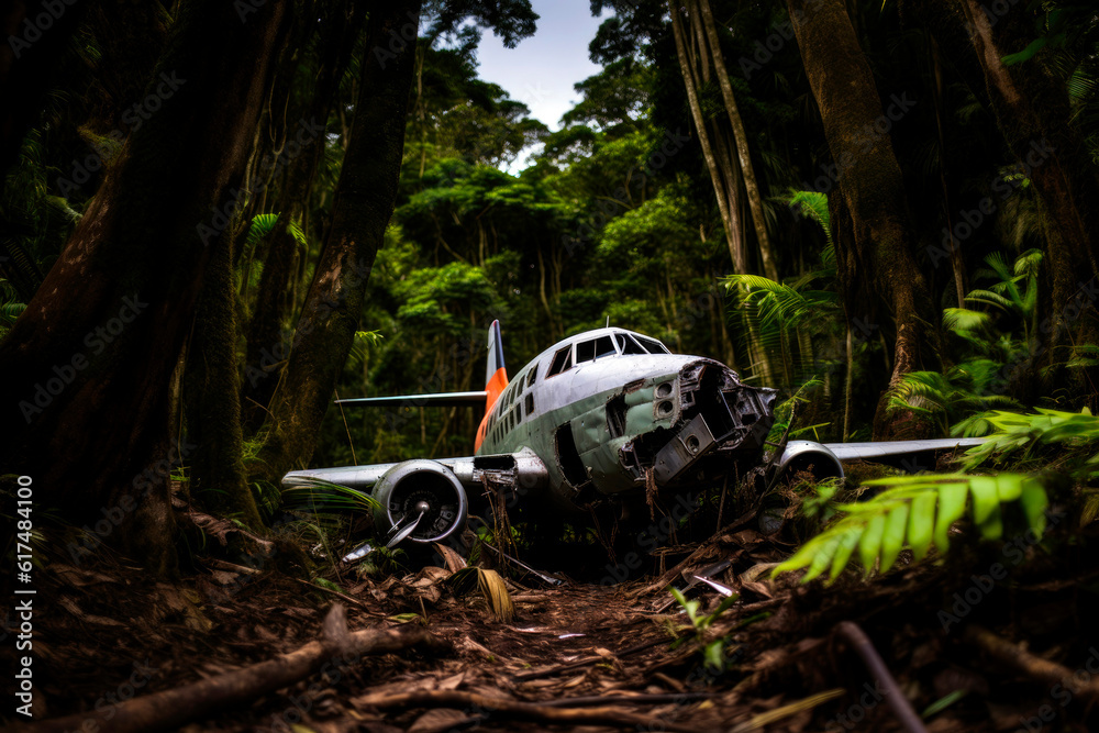 crashed airplane in the rainforest