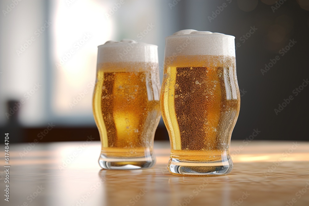 two glasses of beer are on the table. Generated by AI. two glasses of beer are on the table. Generated by AI.