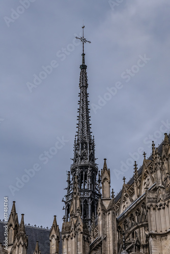 Fragment of Amiens Gothic Cathedral (Basilique Cathedrale Notre-Dame d'Amiens, 1220 - 1288). Amiens, Somme, Picardie, France.