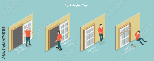 3D Isometric Flat Vector Conceptual Illustration of Psychological Types, Attachment Styles