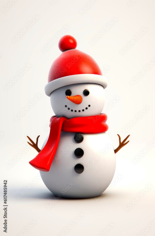 Cartoon illustration of a cute snowman with red hat and scarf. Generative AI. Cartoon illustration of a cute snowman with red hat and scarf. Generative AI.