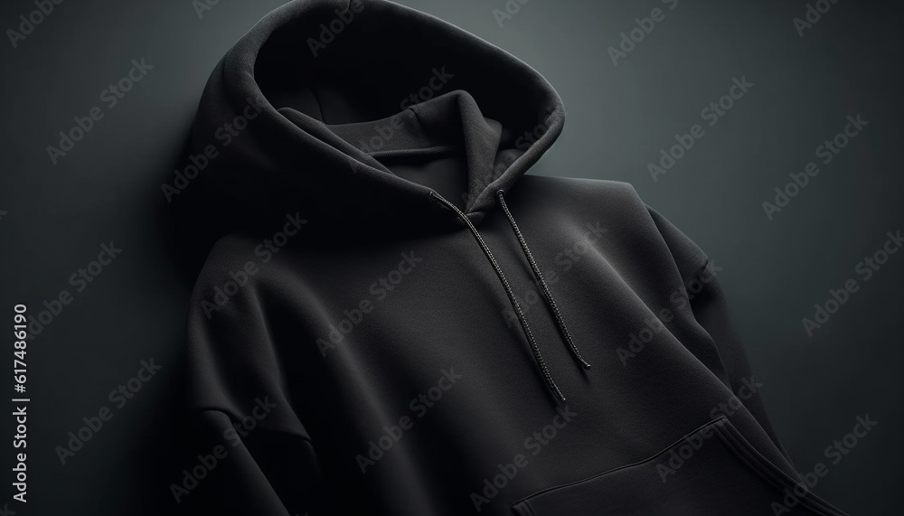 Hooded jacket on fashion model in black generated by AI