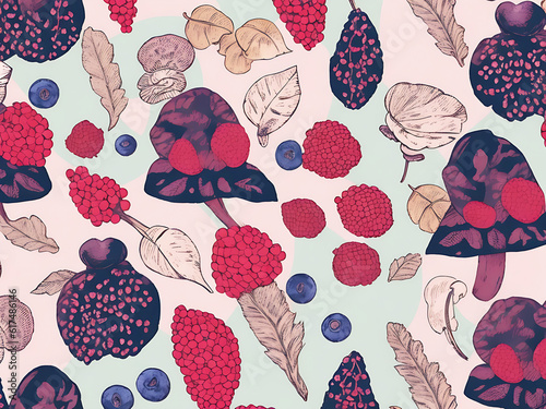 Vector seamless patterns with fruits and flowers. Trendy hand-drawn texture. Contemporary collage. Modern abstract design for paper, cover, and fabric. ai generated 