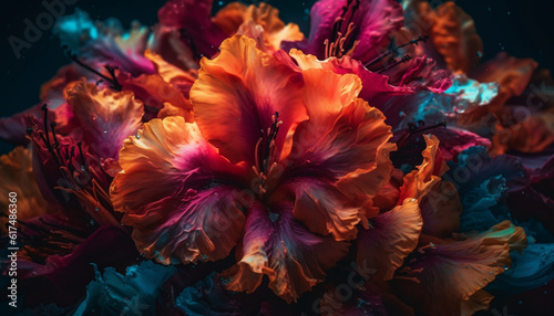 Vibrant underwater reef showcases multi colored floral beauty generated by AI