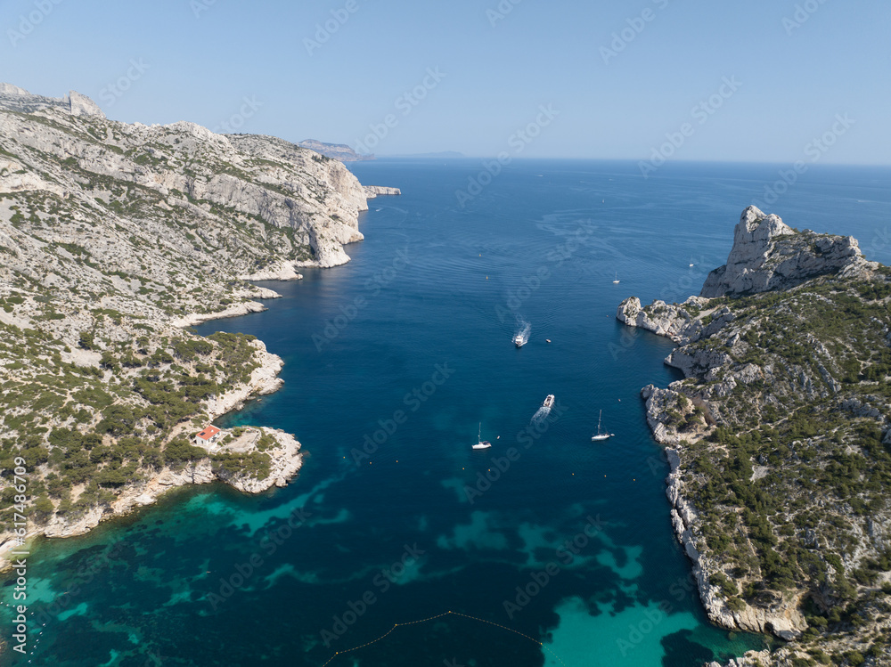Aerial drone photo the calanques at Marseille, France.