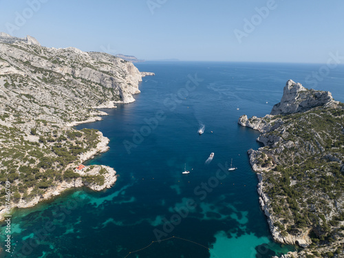 Aerial drone photo the calanques at Marseille, France.
