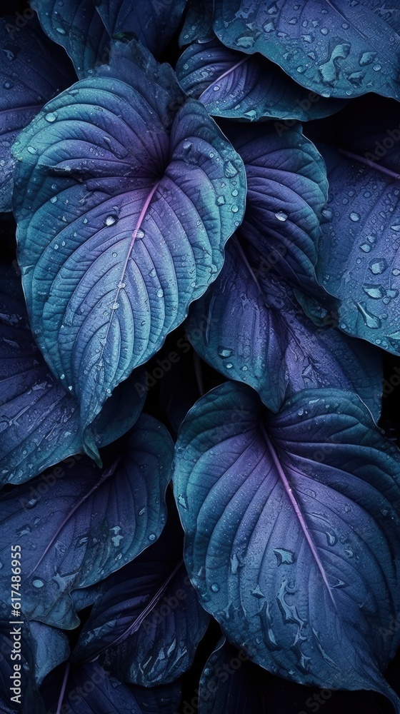Obraz premium Leafy plant patterned dark purple background