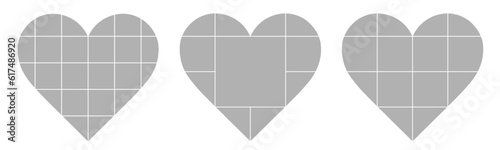 Set of heart shaped photo collage. Weddings and Valentine's day template. Vector