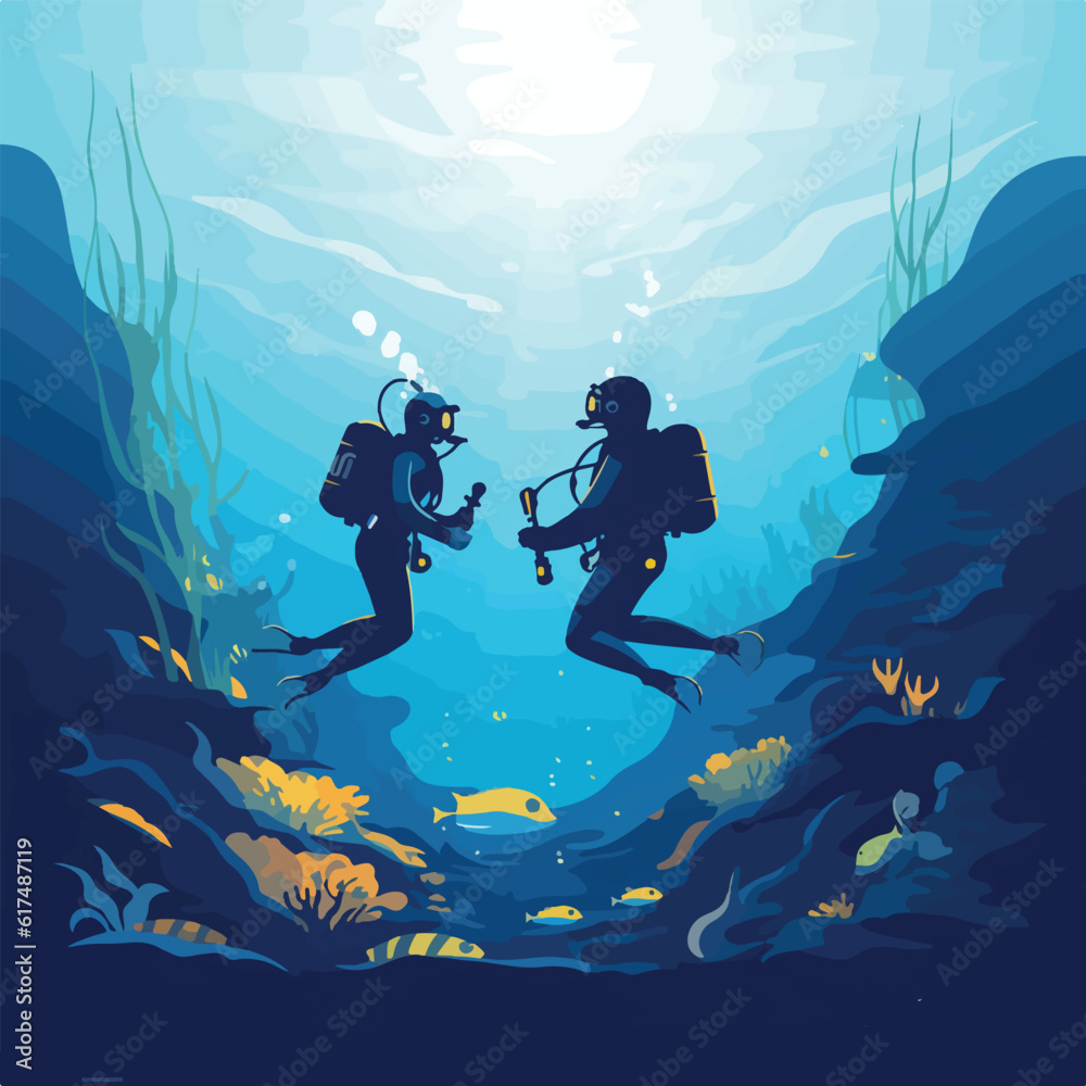 Scuba divers under water expedition
