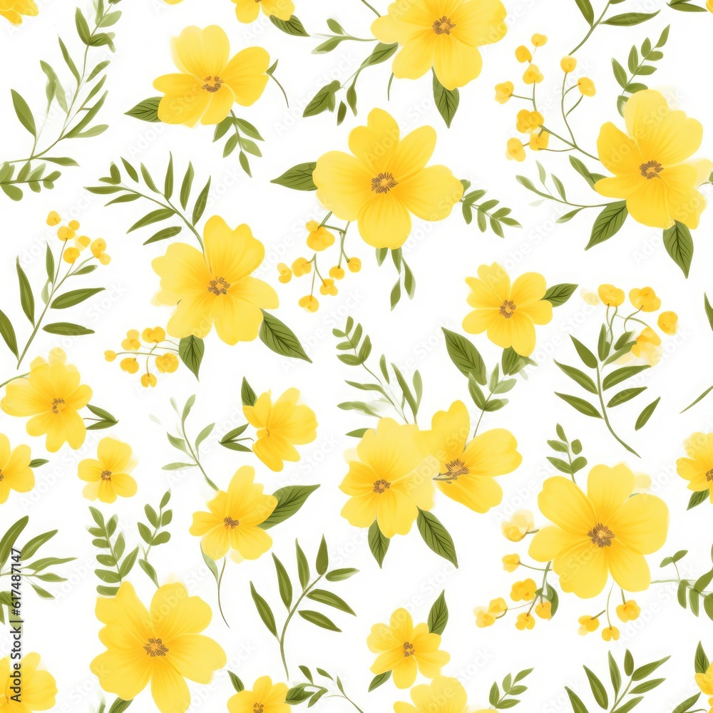 A seamless floral pattern with yellow flowers and white background A seamless floral pattern with yellow flowers and white background