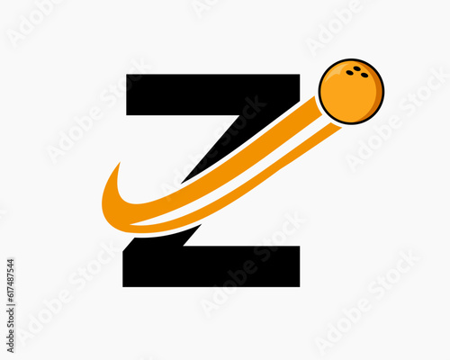 Letter Z Bowling Logo. Bowling Ball Symbol With Moving Ball Icon