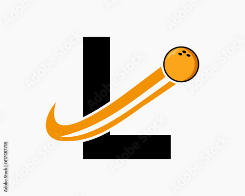 Letter L Bowling Logo. Bowling Ball Symbol With Moving Ball Icon