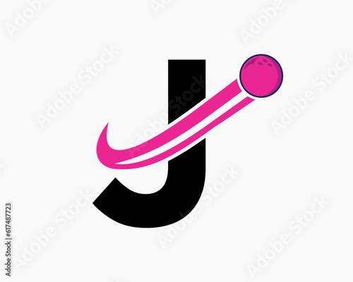 Letter J Bowling Logo. Bowling Ball Symbol With Moving Ball Icon