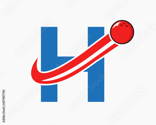 Letter H Bowling Logo. Bowling Ball Symbol With Moving Ball Icon