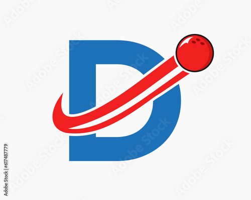 Letter D Bowling Logo. Bowling Ball Symbol With Moving Ball Icon