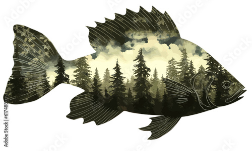 Fish and forest isolated on white