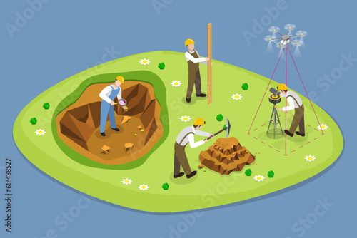3D Isometric Flat Vector Conceptual Illustration of Geodesy, Geodetic Developments