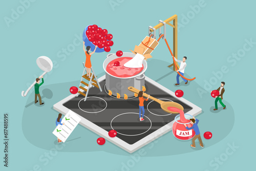 3D Isometric Flat Vector Conceptual Illustration of Cooking Jam, Handmade Tasty Dessert