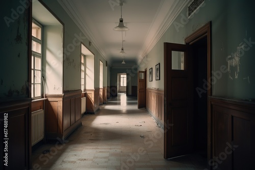 Empty school hallway