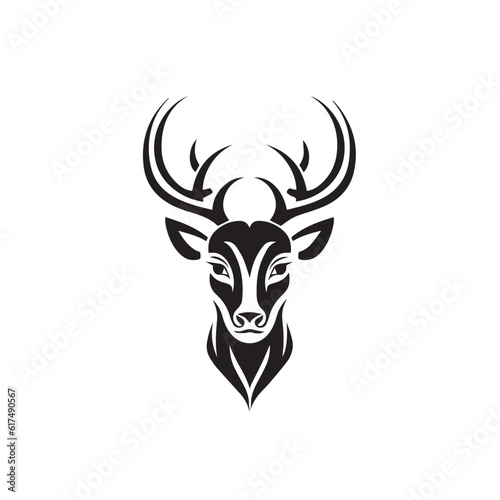 Vector image of an deer in cartoon  doodle style. Black and white. Logo  icon style