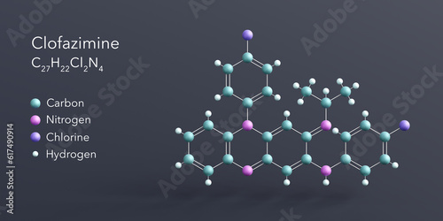 Bild auf Leinwand clofazimine molecule 3d rendering, flat molecular structure with chemical formul