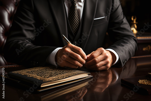 a man in a suit holding a pen. generative AI tools