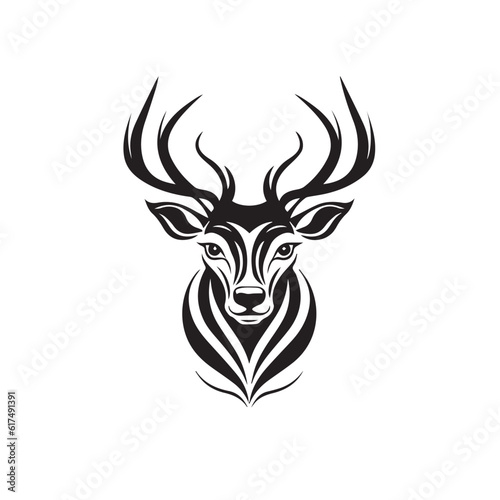 Vector image of an deer in cartoon, doodle style. Black and white. Logo, icon style