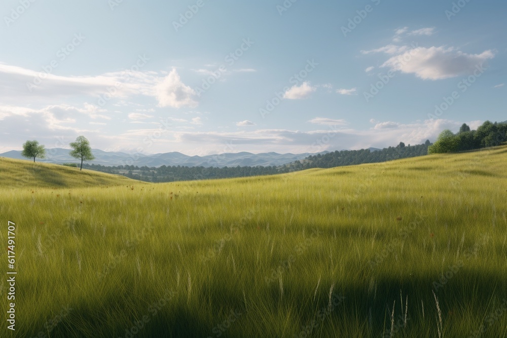 A minimalist landscape with a scenic meadow or field, Generative AI