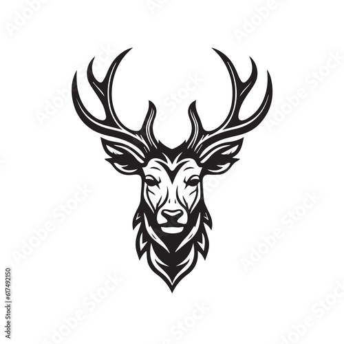 Vector image of an deer in cartoon, doodle style. Black and white. Logo, icon style © Alexey