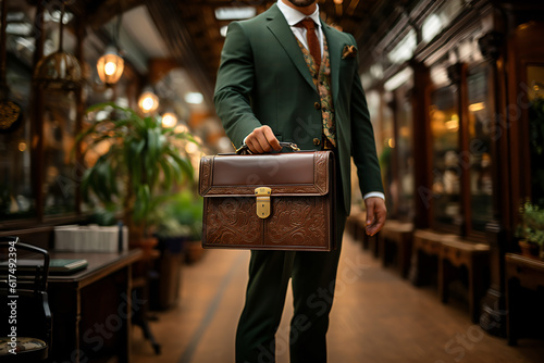 a man in an elegant suit holding a briefcase. generative AI tools