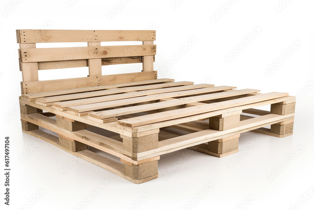 Recycling wooden pallets, bed on a white background. Recycling wooden pallets, bed on a white background.