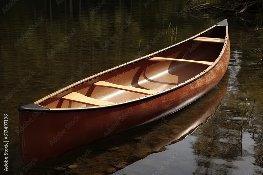 Wooden canoe on the water.