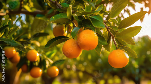 Fresh oranges on a tree  Freshly grown oranges on a farm  AI generated