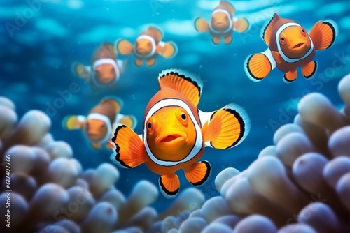 Clown anemonefish swimming in anemonene life © masud