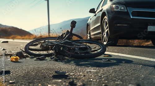 The car collided with a bicycle. Accident. AI generation