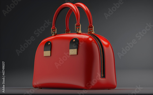 Red leather female bag on a dark background. Generative AI